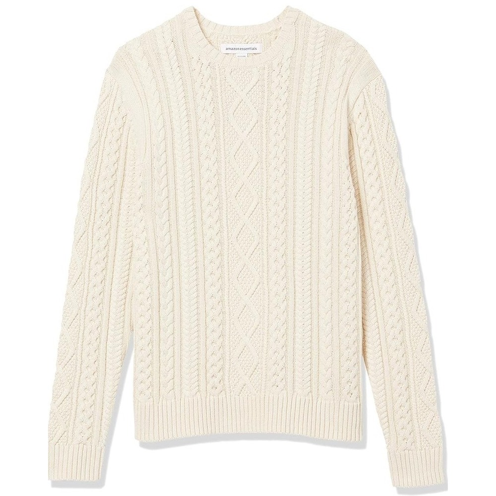 Amazon Essentials Men's Ivory Fisherman Cable Crewneck Sweater 100% Cotton Sz 2x